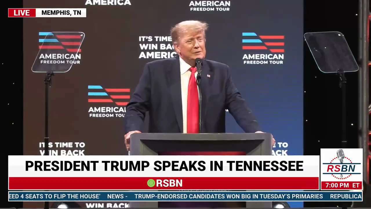 "Our Nation is going to hell." President Donald Trump speaks in Memphis, TN at American Freedom Tour