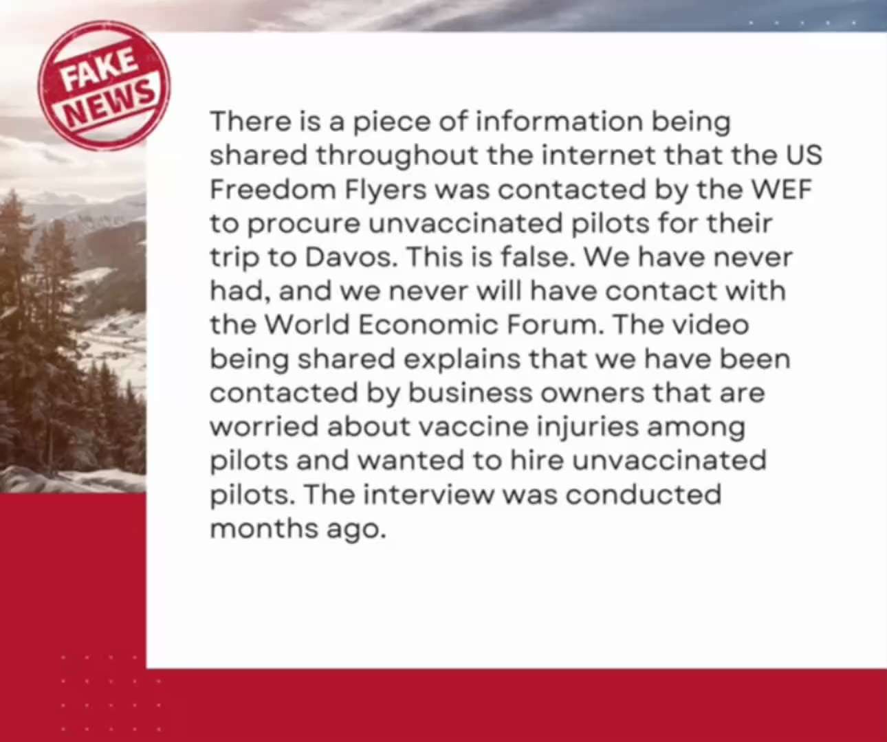 President of US Freedom Flyers Josh Yoder issued a statement emphasizing that it was not the WEF or ...