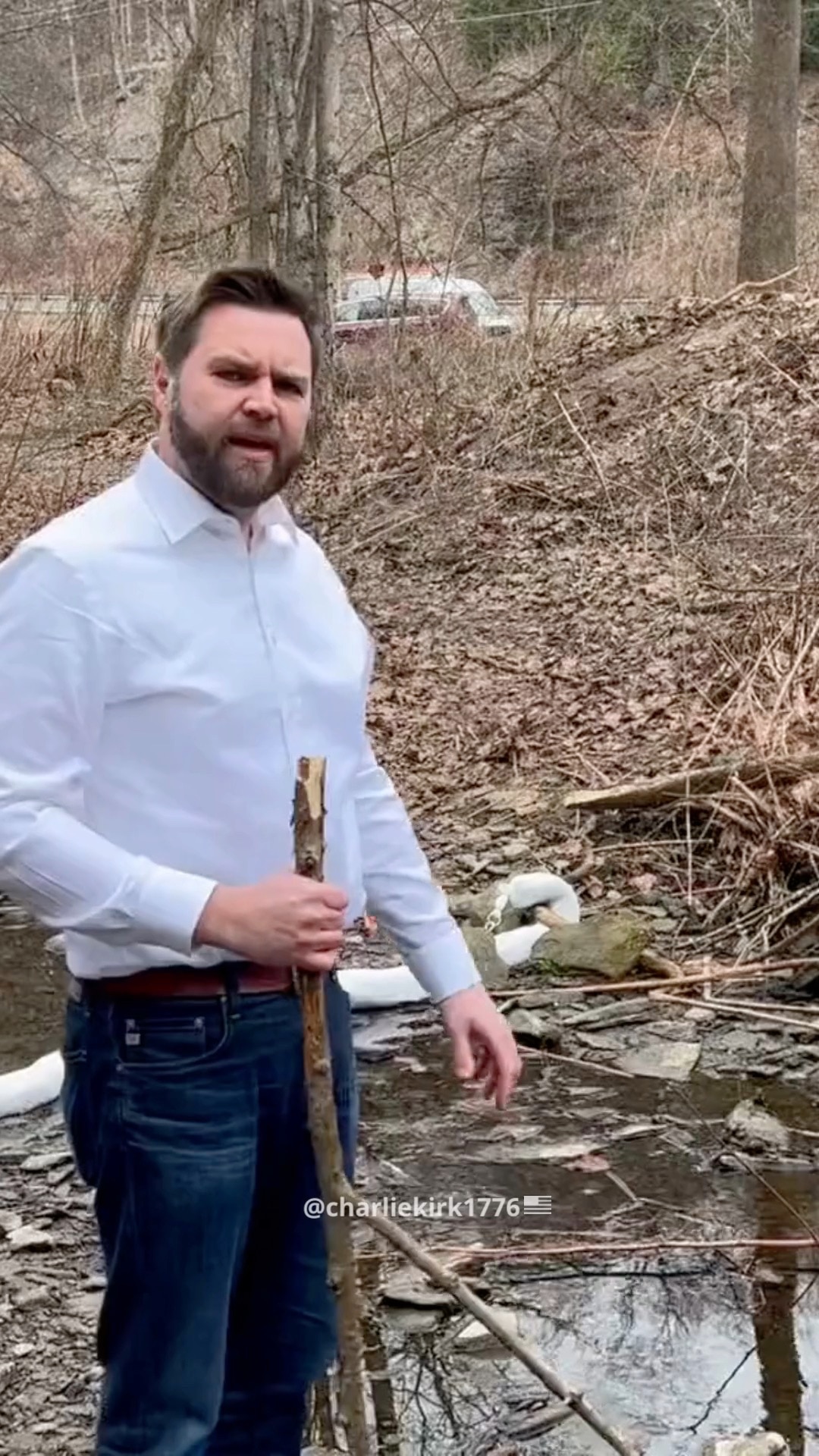 MUST WATCH: Senator JD Vance visits a creek flowing near East Palestine filled with chemicals following toxic train derailment 👀