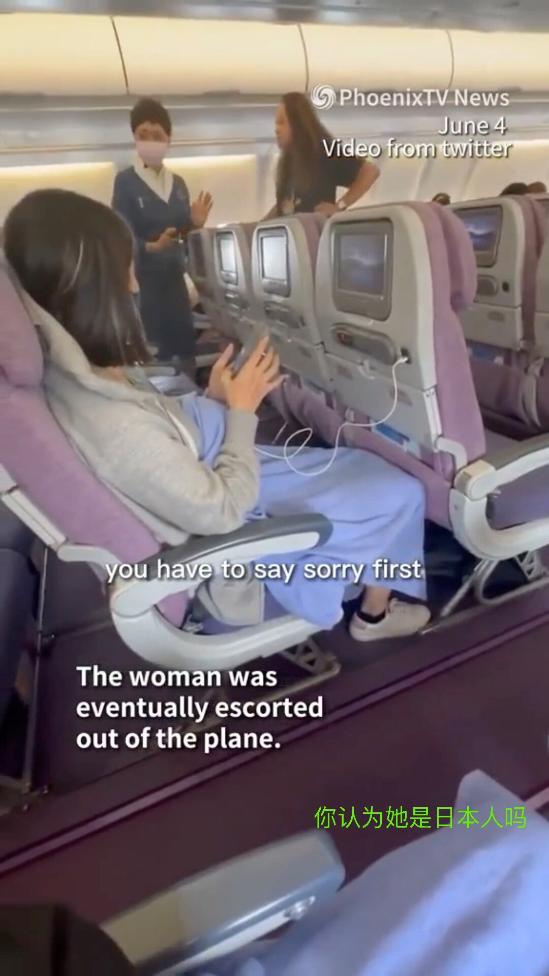 Do you think she's Japanese? A female passenger scolded a flight attendant for not using Japanese when speaking. The flight was delayed by more than 30 minutes she said...