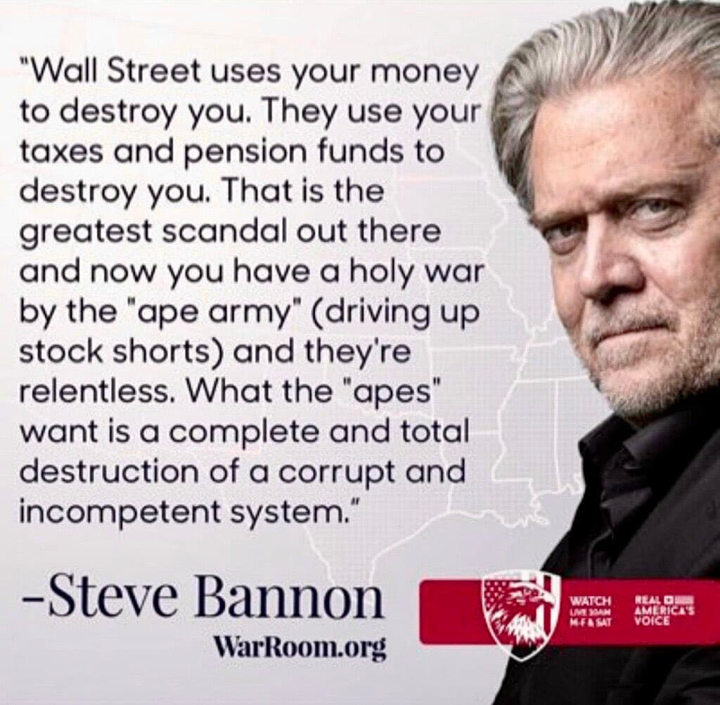 STEVE BANNON: The Apes Are in ‘Holy War’ Against Corrupt Wall Street. #BannonWarRoom #NakedShorts $A...