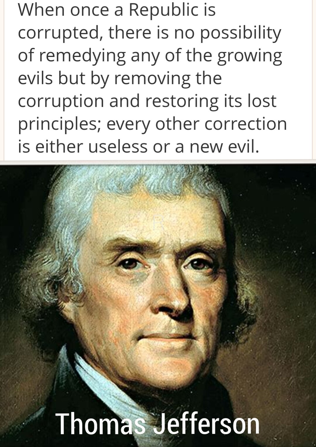 Thomas Jefferson told us, but what is he really saying?

"REMOVAL," is the ONLY answer.

I believe our Founding Father and Third President means TREASON.

They MUST BE REMOVED. 🇺🇲