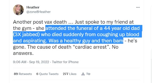 💥 "44 year old dad (3X jabbed) who died suddenly from coughing up blood and aspirating. Was a healthy guy and then bam" 💥

What she is describing are post COVID-19 vaccination pulmonary emboli (blood clots in the lungs).

Do you know who else died like this?

Recently COVID-19 boosted Cricket star Shane Warne.

Pay attention to patterns.