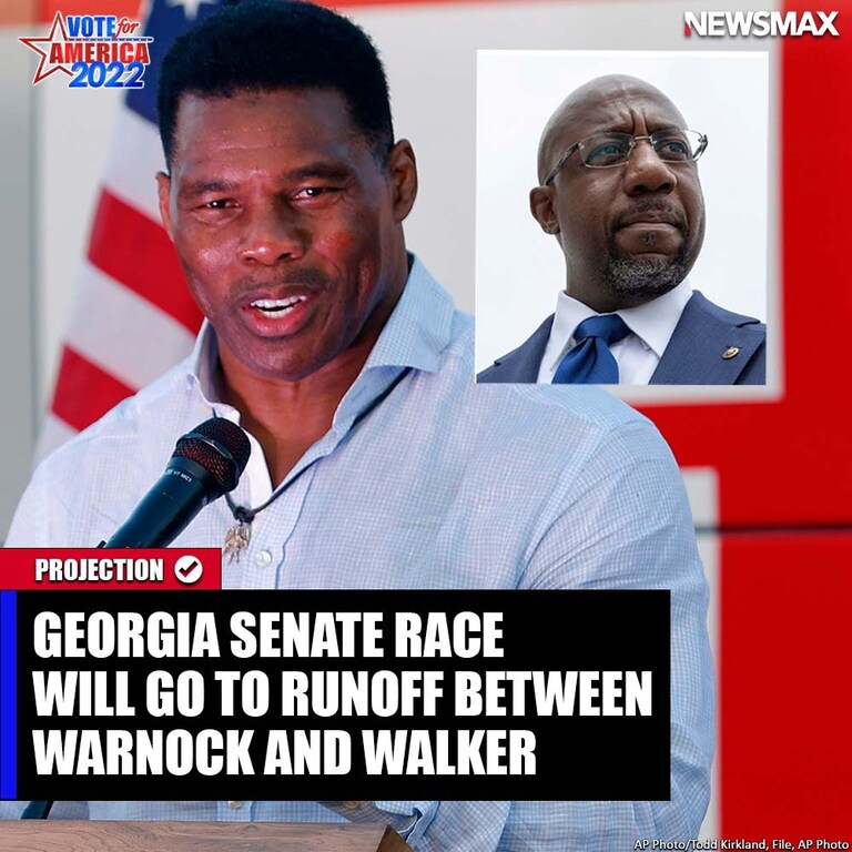 NEWSMAX projects that the Senate race between Democrat Sen. Raphael Warnock and GOP challenger Herschel Walker will go to a Dec. 6 runoff.

https://www.new
