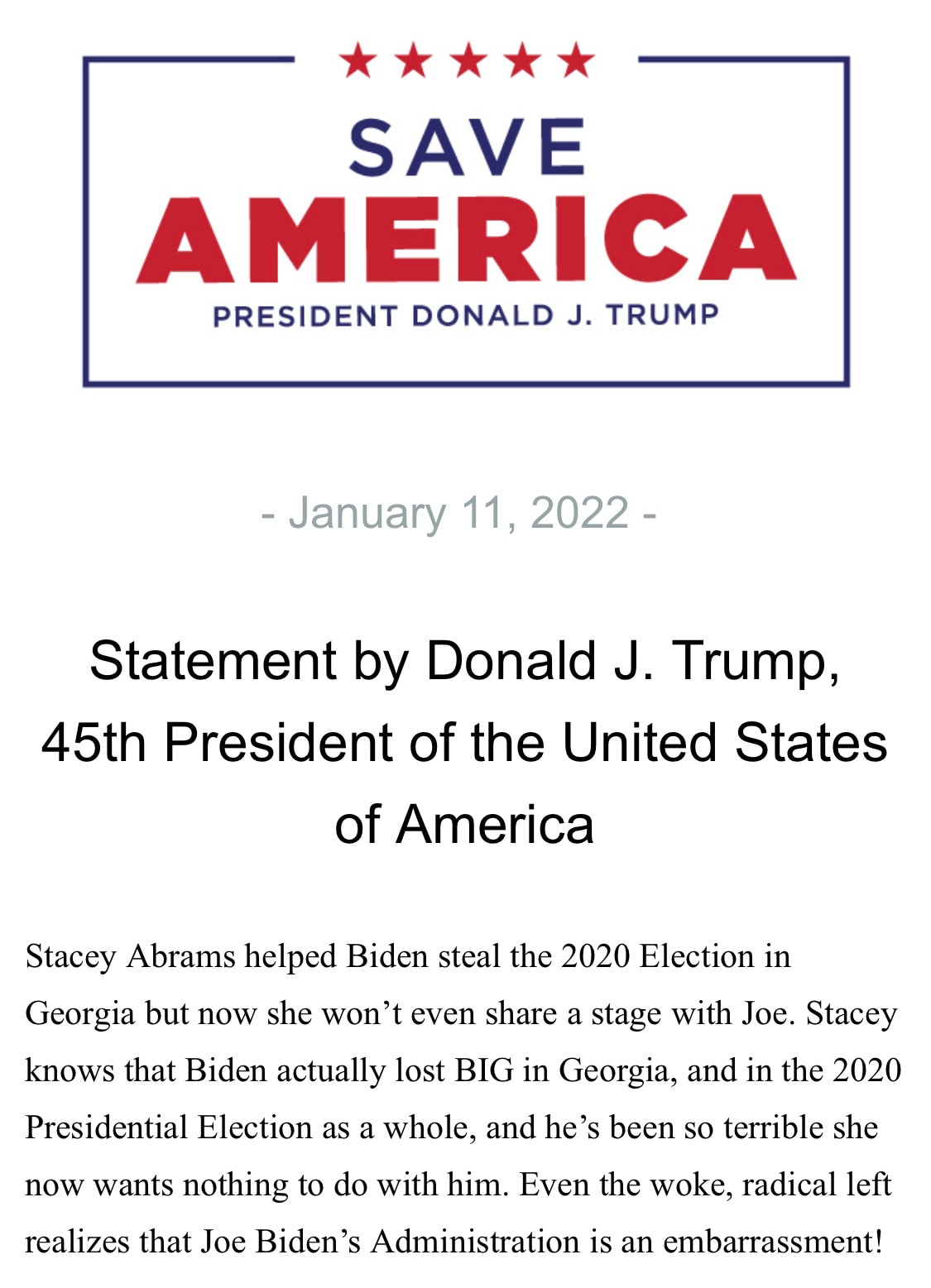 “Stacey Abrams helped Biden steal the 2020 Election in Georgia but now she won’t even share a stage ...