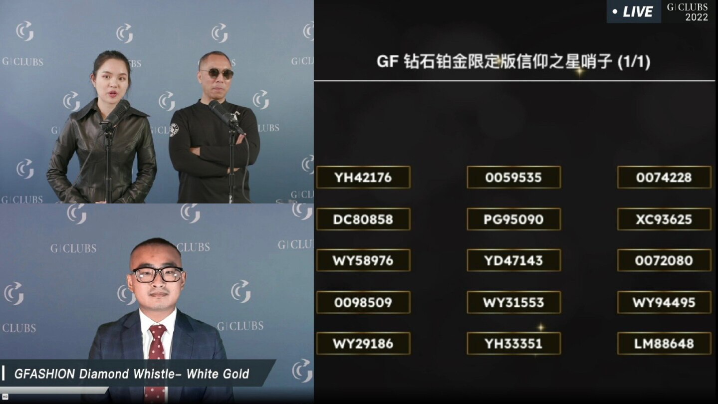 【G|Clubs 2022年会G|Talks中奖名单】

奖品1⃣️4⃣️：GF 钻石铂金限定版信仰之星哨子 (单价: $7,499.00)
奖品数量：15
获奖名单如图
中奖者来自联盟，洛杉矶盘古农场，纽约香草山农场，华盛顿DC农场，波士顿五月花农场，东京樱花团，新西兰伊甸农场！恭喜中奖者！

恭喜中奖者！🎉🎉🎉🎉🎉🎉🎉🎁🎁🎁🎁🎁🎁🎁

【G|Talks 2022 by G|Clubs Sweepstakes Winner’s List】

Prize 1⃣️4⃣️： GFASHION Diamond Whistle- White Gold (Unit Value: $7,499.00) 
Number of Prizes: 15
Winner’s List are shown in the screenshot
The winners are from the Himalaya Global Alliance, Himalaya LA Pangu, Himalaya New York Mountains of Spices Farm, Himalaya Washington DC Farm, Himalaya Boston Mayflower Farm, Himalaya Tokyo Sakura Group, Himalaya New Zealand Auckland Eden Domain!

Congratulations to the winners！🎉🎉🎉🎉🎉🎉🎉🎁🎁🎁🎁🎁🎁🎁