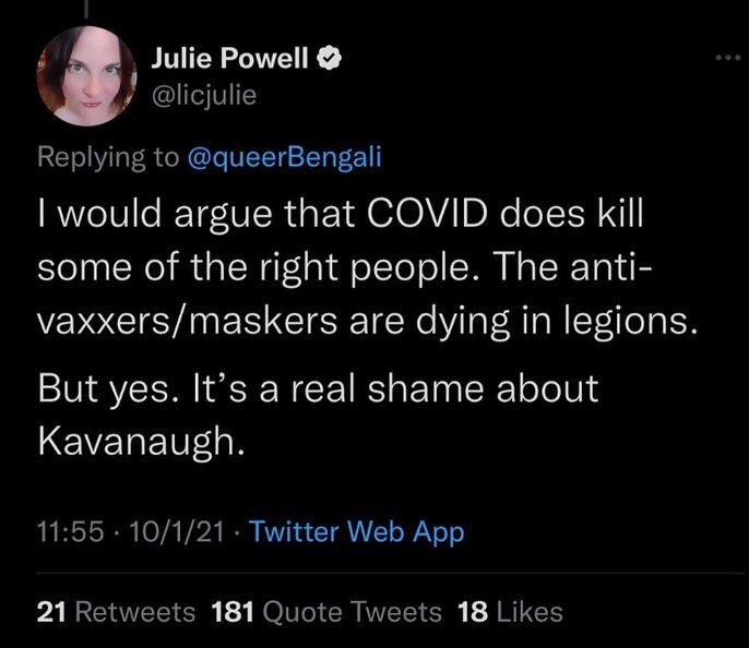 Every death is tragic. 
Last night, this famous food author Julie Powell  “died suddenly… after going into cardiac arrest” (NYPost)
She was vaccinated and boosted. This is not a spoof. I wish it were. 
https://twitter.com/maajidnawaz/status/1587730676094222336?s=46&t=GIjOPZc29bojKvwl-iw2Ag