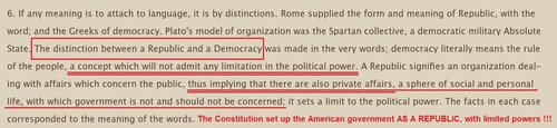 So just maybe "democracy" should die so that the Republic can once more exist!