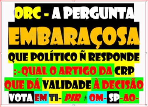SER LIVRE EM PORTUGAL OU NÃO
DE FACTO E DE DIREITO EIS A QUESTÃO  TRISTE SINA
DE FACTO
NASCER VIVER MORRER=PORTUGUÊS
=CORRUPÇÃO=CORRUPTO
E DE DIREITO
JURAR  PERJURAR CRP 
LEI 34/87 PGR-CIDADÃO NINGUÉM VÊ NADA
AFINAL VIVEMOS NUM PAÍS LIVRE ?
EU ACHO QUE NÃO E  PROF DR (exclusão) FP QIHDASS CEST AUTORIDADES DIRIGENTES QUE ACHAM ?
AH! QUASE ESQUECIA É A PERGUNTA EMBARAÇOSA 
QUE NINGUÉM, RESPONDE
PORQUE  QUE SERÁ ?
SEGREDO DOS deuses
AFINAL QUAL É A TUA AVALIAÇÃO DO FACTO E DO DIREITO?
 DESCULPA ESQUECI QUE ÉS ANALFABETO CERTIFICADO E QUE PERTENCES Â GERAÇÃO + EVOLUÍDA DE SEMPRE FALTA SABER DE QUÊ
HONESTIDADE NÃO É GARANTO
https://gettr.com/post/p1bvnpd5bf3
https://rumble.com/v16j5k9-altrusmo.html
https://twitter.com/CARLOSS87130502/status/1523290147059511296
2DQNPFNOA