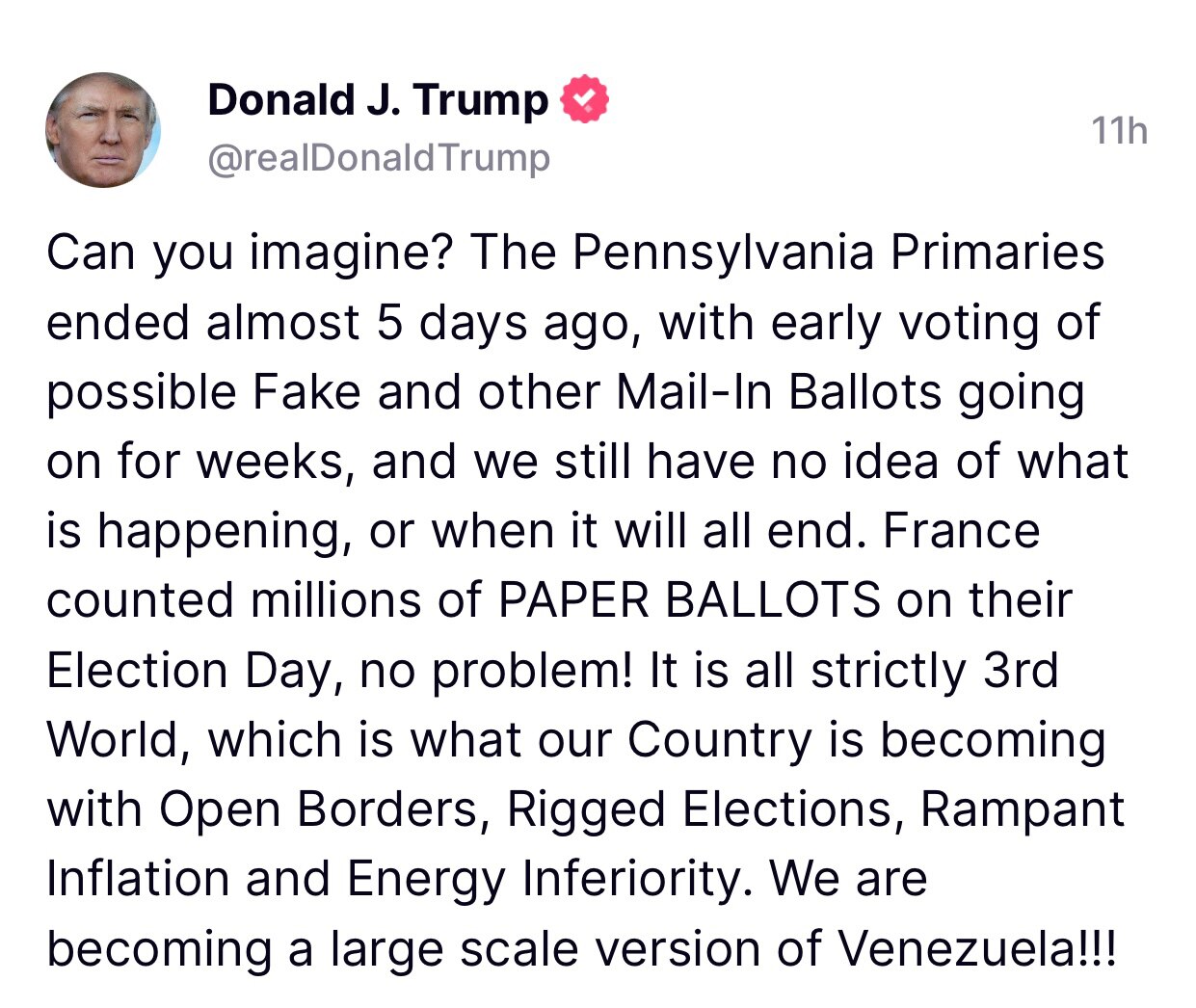 Donald Trump is correct. We have become a large scale Venezuela. We are in a recession heading for a...