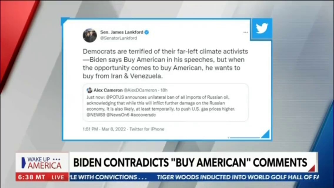 Biden says Buy American but when the opportunity comes to buy American he wants to buy from Iran & Venezuela to please the environmental left.
 
We should put American energy independence first.