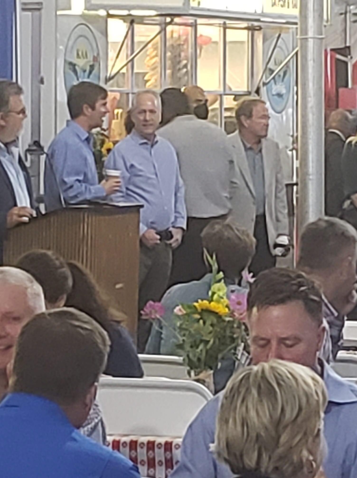 Kentucky’s governor and Louisville’s mayor with others at a breakfast this morning in Louisville, Ky. Our kids are required mask in school!!!!!