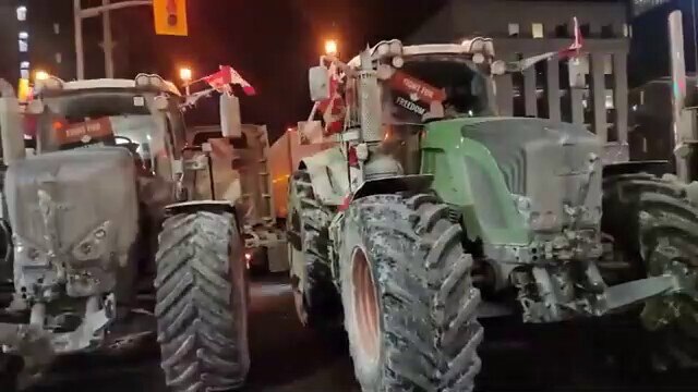 Farmers arriving to join the convoy for freedom in Ottawa after travelling 400 miles via tractor.