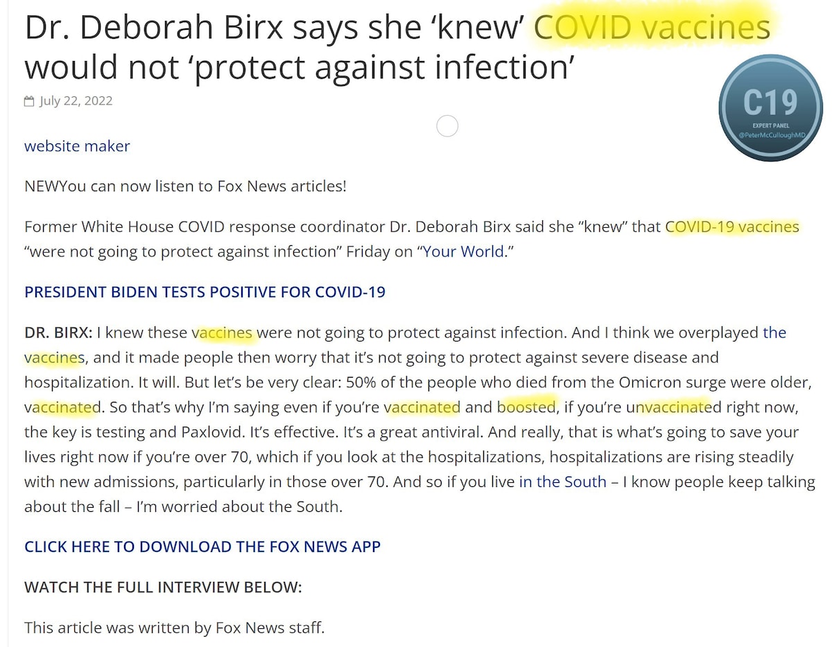 Dr. Deborah Birx capitulates, admits they have failed.   "we overplayed them" "most important thing ...