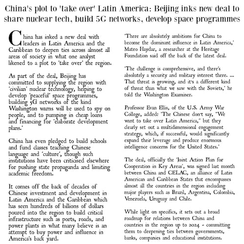 https://www.dailymail.co.uk/news/article-10364663/China-plots-Latin-America-new-action-plan.html