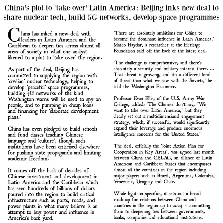https://www.dailymail.co.uk/news/article-10364663/China-plots-Latin-America-new-action-plan.html