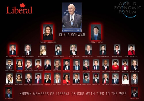 Klaus Schwab claims to have "penetrated" and taken over half the Canadian cabinet.