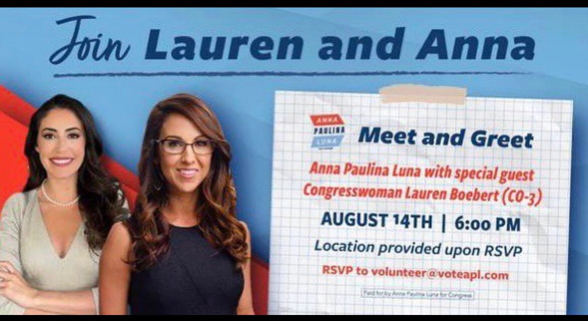 Please join Team Luna and Representative Lauren Boebert on August 14th @ 6:00pm! RSVP to volunteer@v...