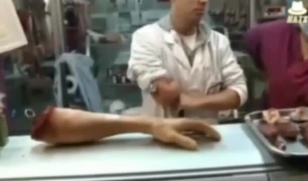 German butchers shop promoting human meat!  

