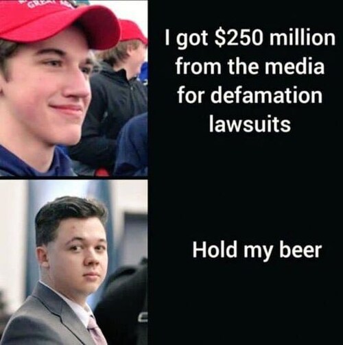 I want to see Rittenhouse go for the juggler on his law suits take down Biden and others for defamat...