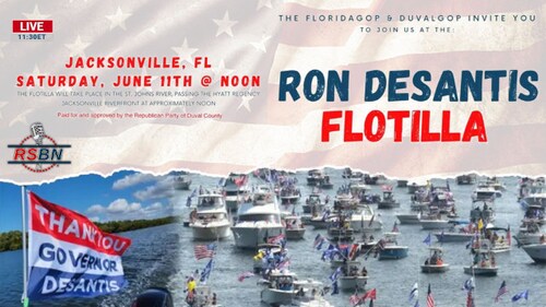 The Florida GOP and DuvalGOP wrap up their week of meetings with an amazing patriotic boat parade along the St. John’s River in Jacksonville, FL. Join us as we celebrate freedom in the sunshine state.  6/11/2022

Stay up to date on Right Side Broadcasting Network coverage, go to rsbnetwork.com/newsletter or download our new mobile app to get notifications for important events!