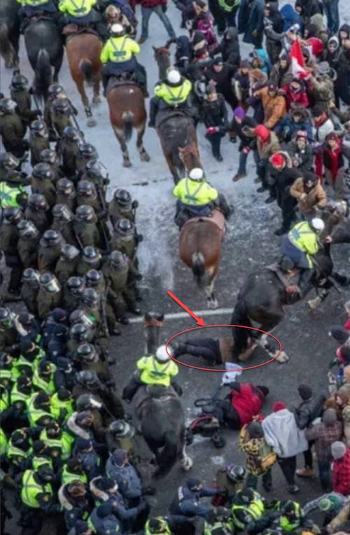 RT @SaraCarterDC | Reports are the woman trampled by a Canadian horse patrol just died at the hospital ... 😱#Trudeau #FreedomConvoyCanada

报道称，被加拿大马匹巡逻队践踏的女子刚刚在医院死亡 ...😱 #Trudeau #FreedomConvoyCanada