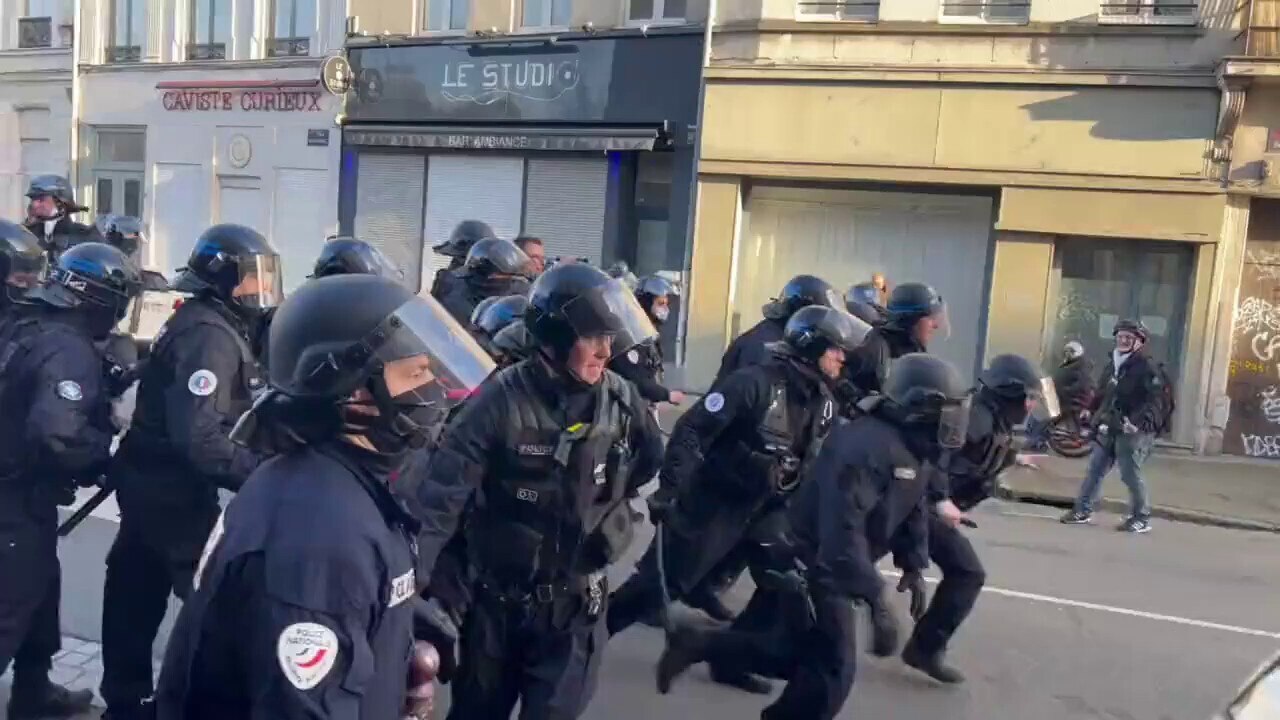 "Anti fascists" who have spent their afternoon attacking French politician Éric Zemmour's meeting because they don't like his views (not seeing the irony) are now being dragged away by police.