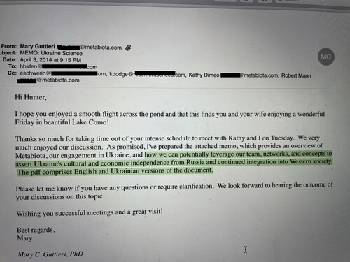 #Metabiota and the #DOD bio-labs were NOT about science. FACT and kind of makes you wonder also why #Putin waited so long . . . . Note this conversation was in preparation for #Hunter to try and sell Metabiota to the executives at #Burisma who gave Hunter an $82,000 a month gig two weeks later . . . .