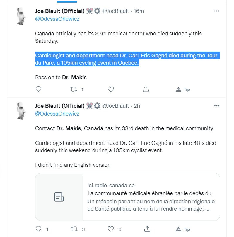 💥 A 56yo Canadian doctor (cardiologist) & athlete dies during a cycling event - has cardiac arrest ...