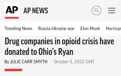 ‼️BREAKING: Tim Ryan has taken thousands in contributions from the giants behind the opioid epidemic...