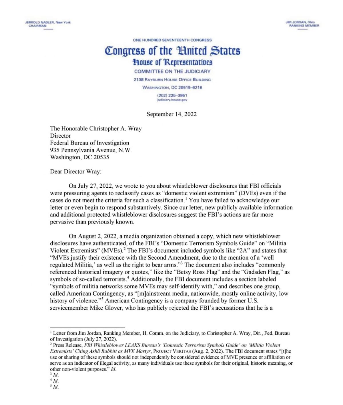 UPDATE:
Congressman Jim Jordan has requested that the FBI provide and explain all communications and...