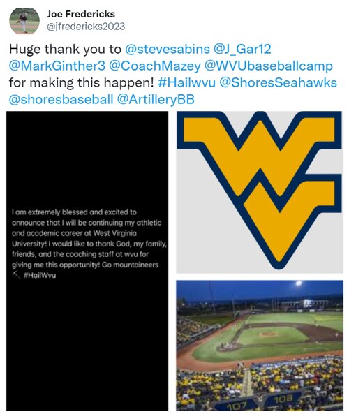 We’re Mountaineers! Congratulations Joe on getting committed to play baseball - the game you love+ge...