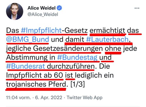 Telegram; Michael Wendler:
Alice Weidel Beiträge!