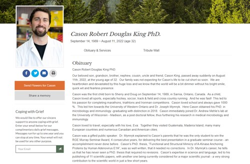 💥 32-year old Canadian virologist and athlete has "died suddenly" 💥

32 yo Cason King, born in Sar...