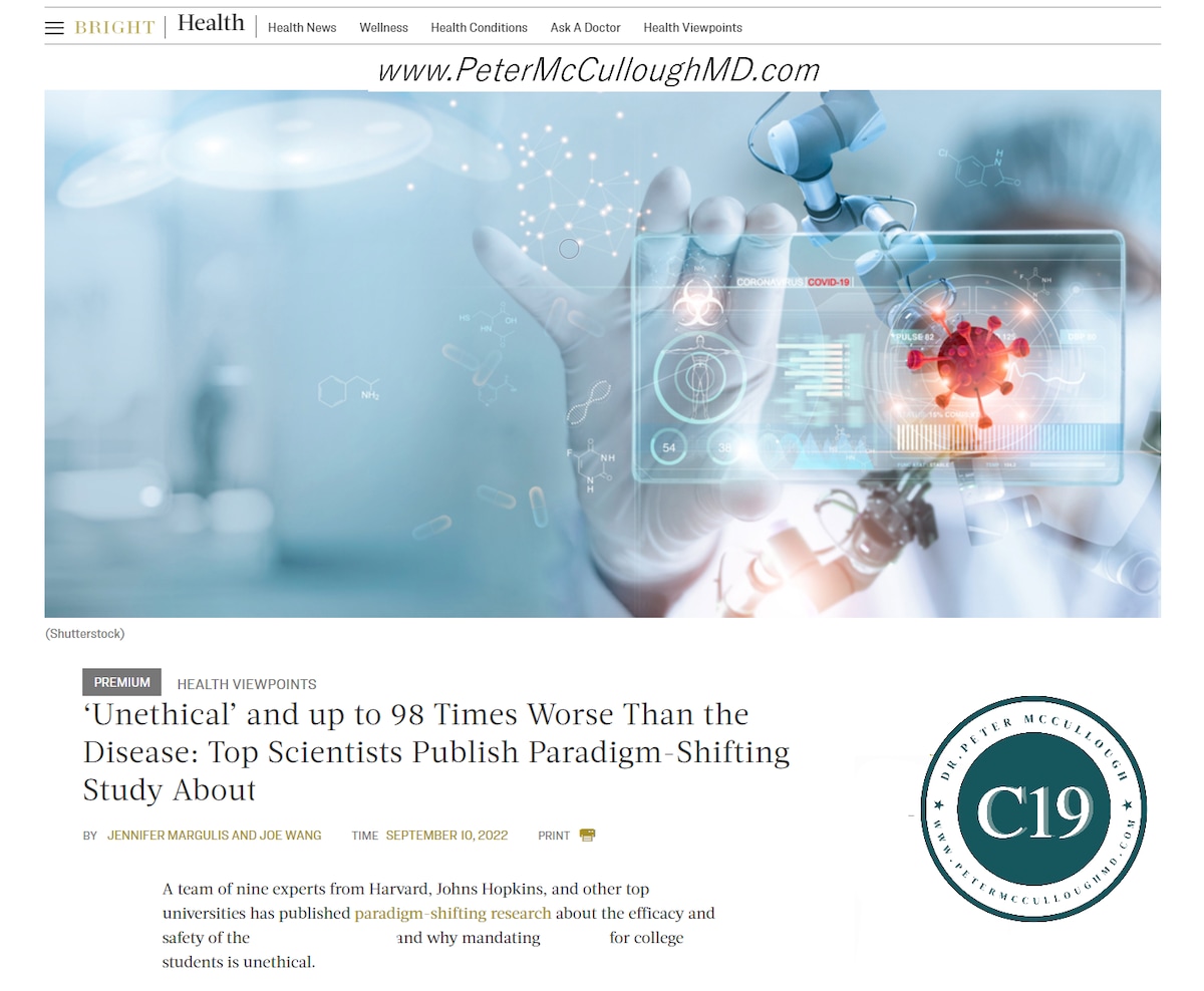 Bardosh et al, summarized in Epoch Times, risk benefit analysis of student mandated COVID-19 vaccina...