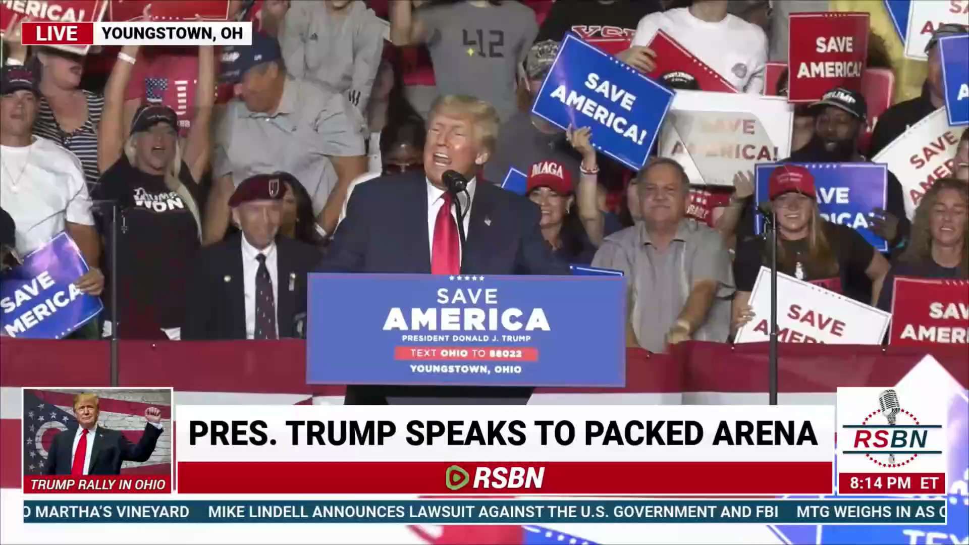 RSBN 🇺🇸 on GETTR : President Donald J. Trump  After what happened and watching our country go to hell, we may have to do it again!  For the full rally join us on Rumble: https://rumble.com/v1iy869--president-donald-trump-rally-live-in-youngstown-oh-91722.