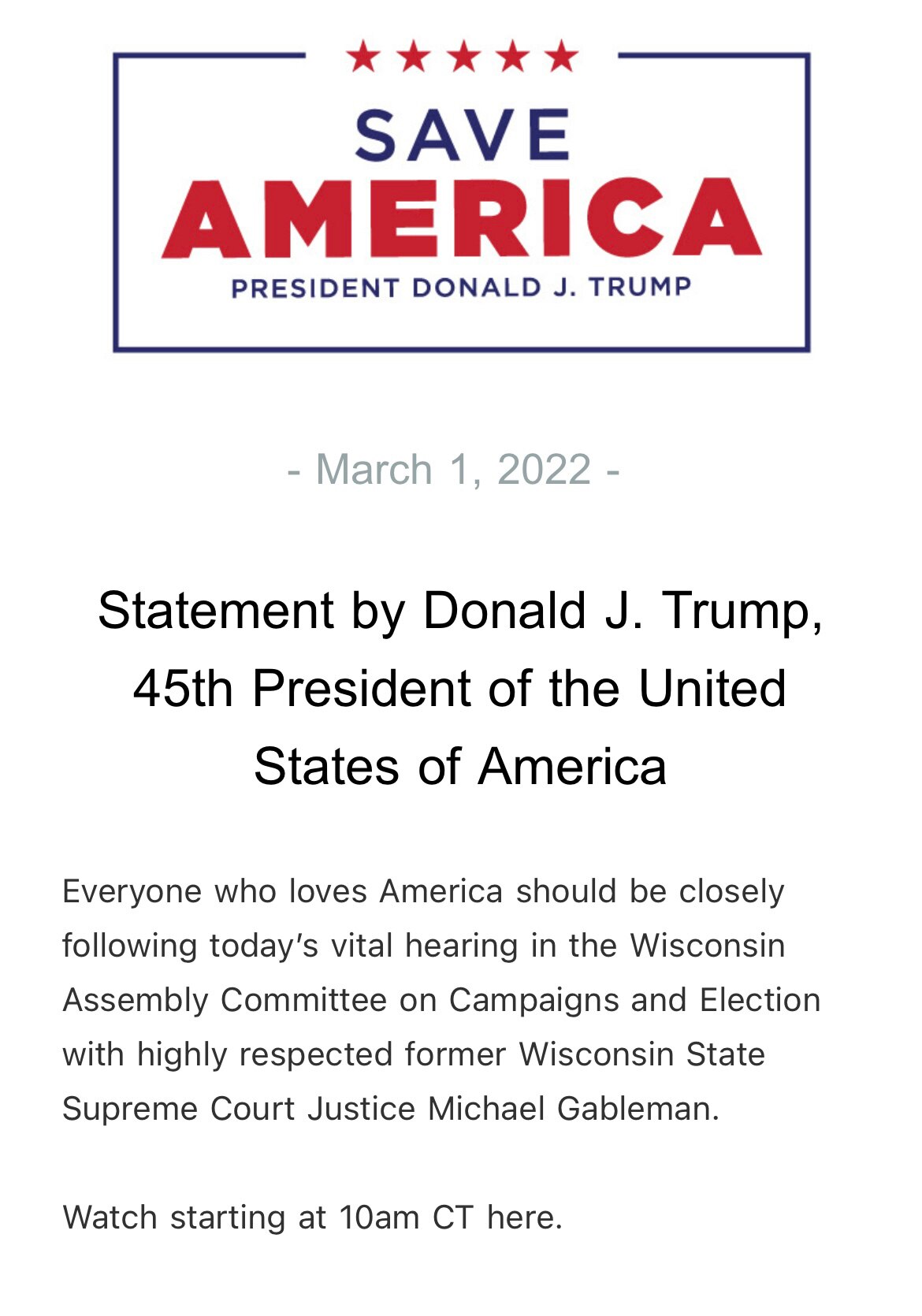 Statement by Donald J. Trump, 45th President of the United States of America 

https://rumble.com/vi1or5-rsbn-live.html