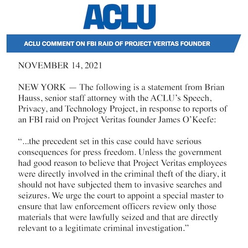 ACLU: “...the precedent set in this case could have serious consequences for press freedom. Unless t...