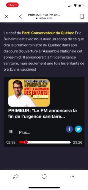 Éric Duhaime: Ils vont annoncer la fin de l’urgence sanitaire après la v44ccination des 5 à 11 ans p...
