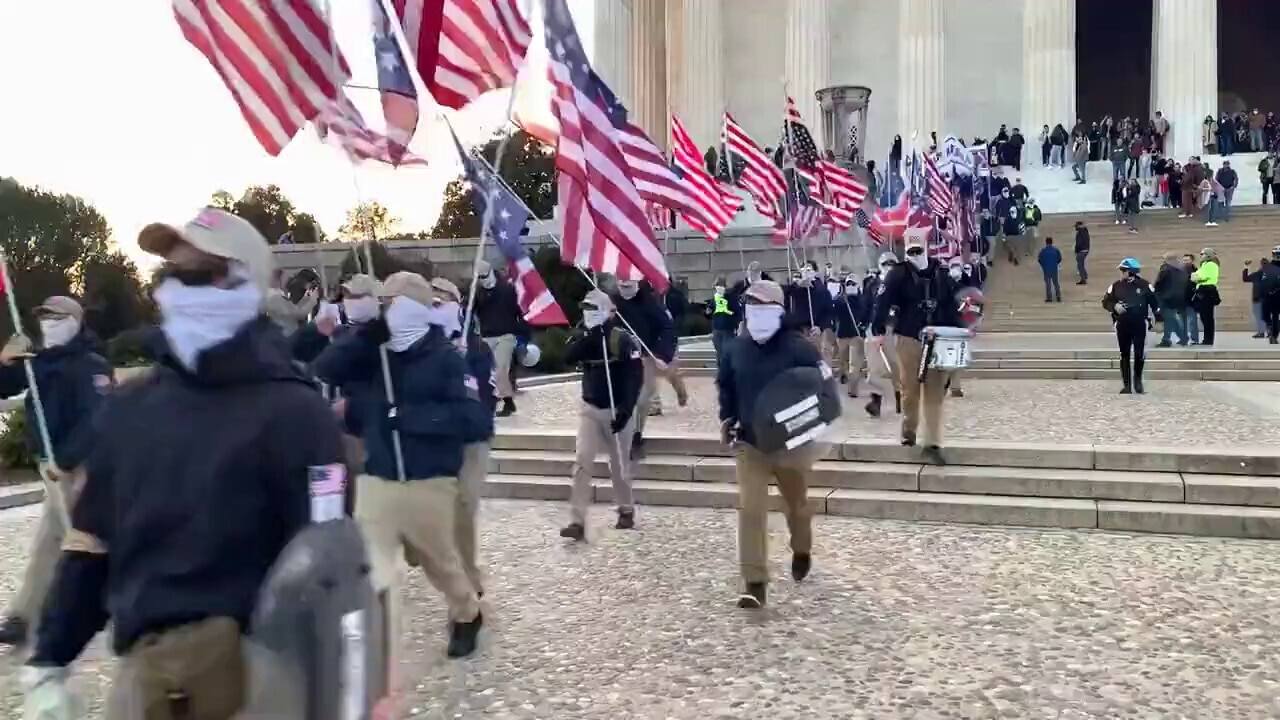 WASHINGTON TODAY: Group called "Patriot Front" marching on the national mall in Washington, DC, chanting "Reclaim America". 🤡