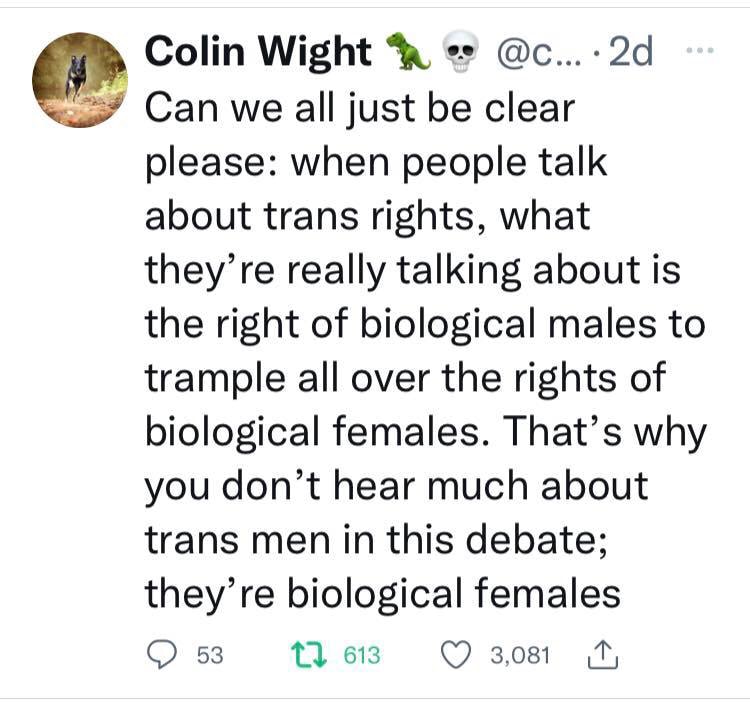 We know this, trans rights means they want privileges to invade our spaces.