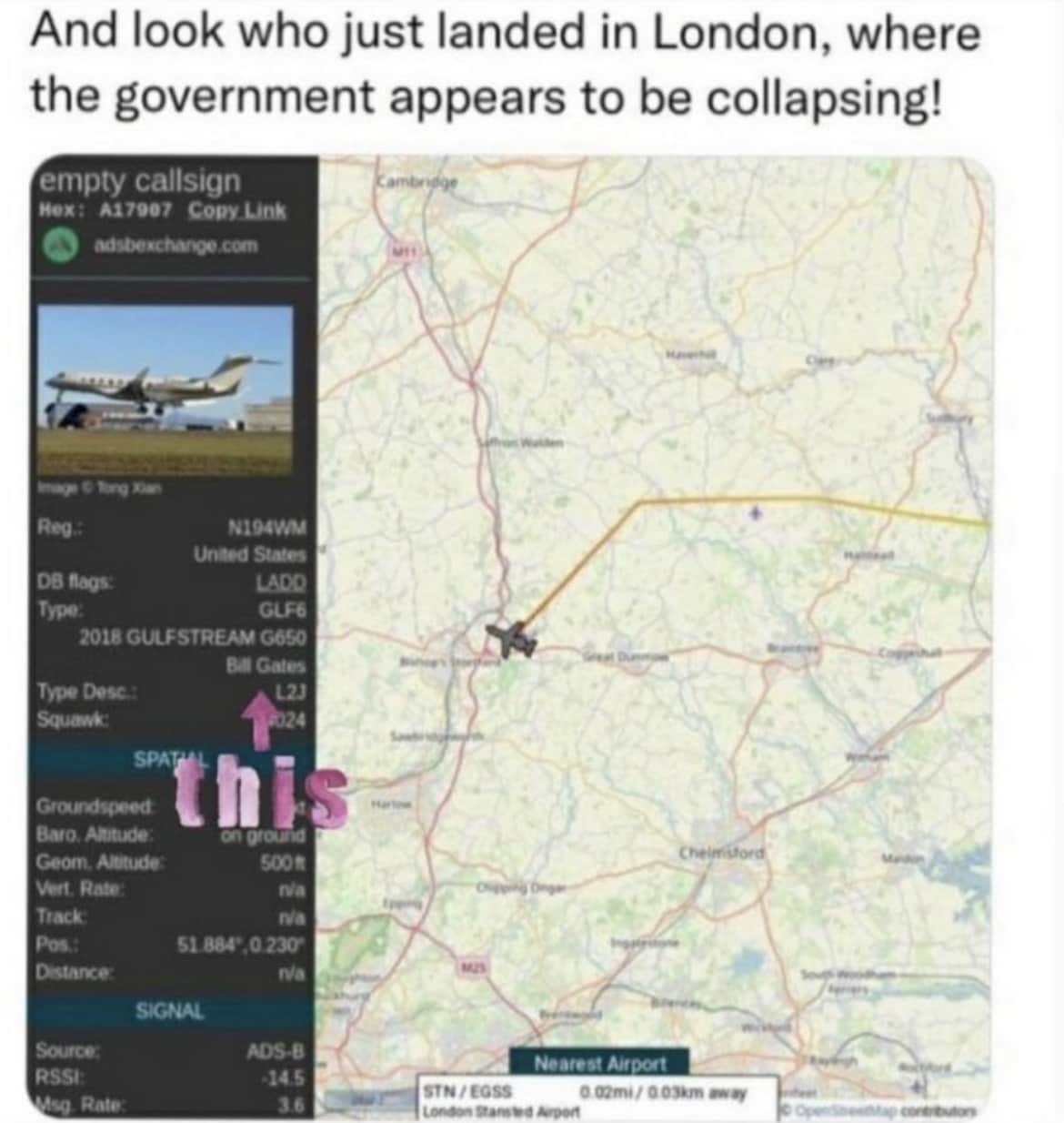Apparently Bill Gates is in the UK. Government in tatters, Johnson losing control, then as if by mag...