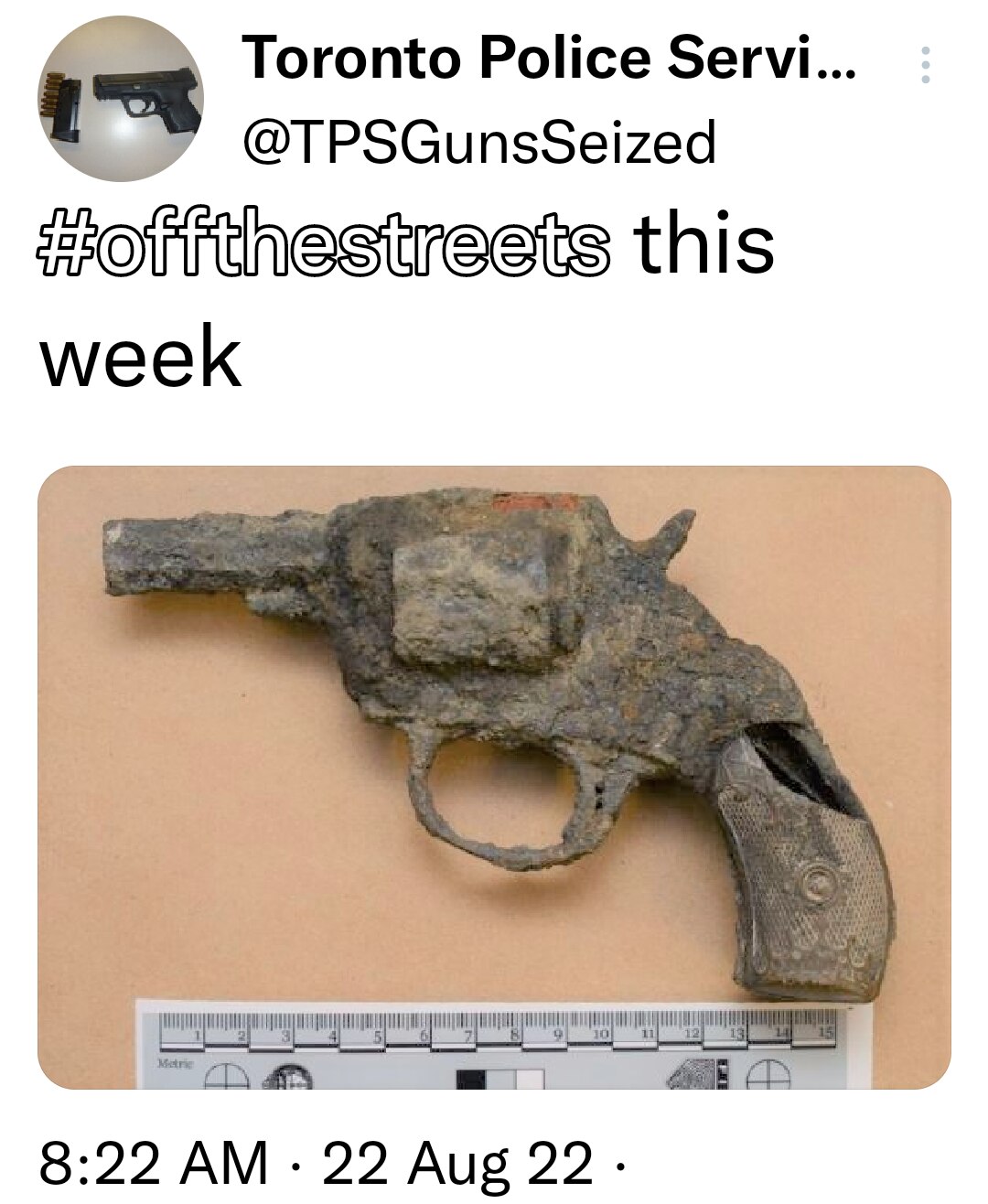 The Toronto Police have saved the public from tetanus or a bad cut from this hunk of rusted junk. Co...