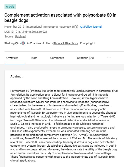 In 2012, scientists warned of the dangers of using PolySorbate 80, aka Tween 80, in injections. 
Today it is causing harms in those jabbed with NovaVax, AstraZeneca and Jcovden (Janssen) Covid19 products.