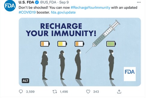 Reading The Bodies of Others over the weekend, and then coming across this image from the official FDA Twitter account - it's dystopian. 
The masks, the lined up people, safely distanced, the giant needle aimed at the man's heart, the sheer cringe of their words. 

@DrNaomiRWolf