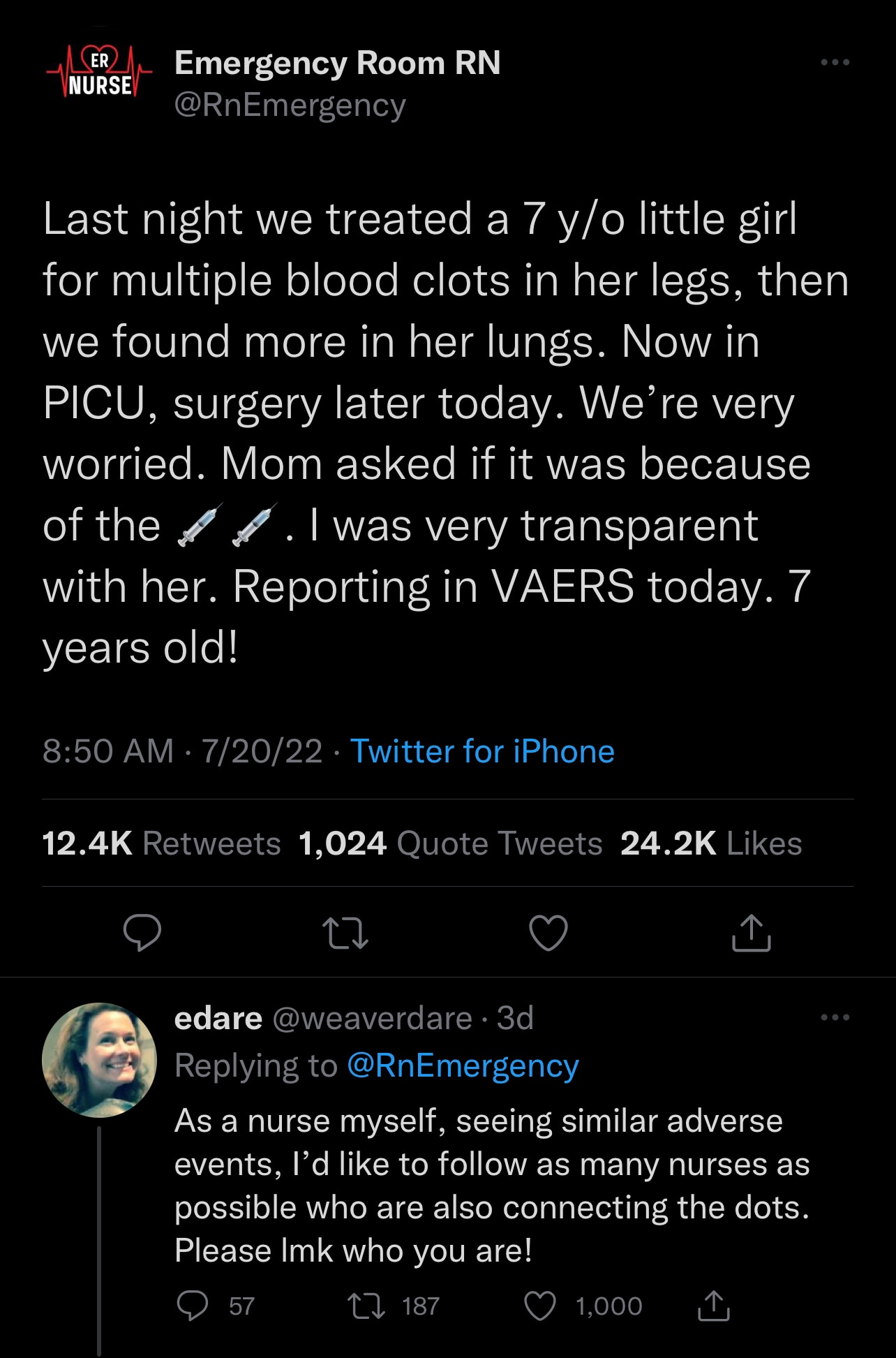 7 Year Olds are Getting Bloods Clots Now…

https://twitter.com/rnemergency/status/1549738506427285504