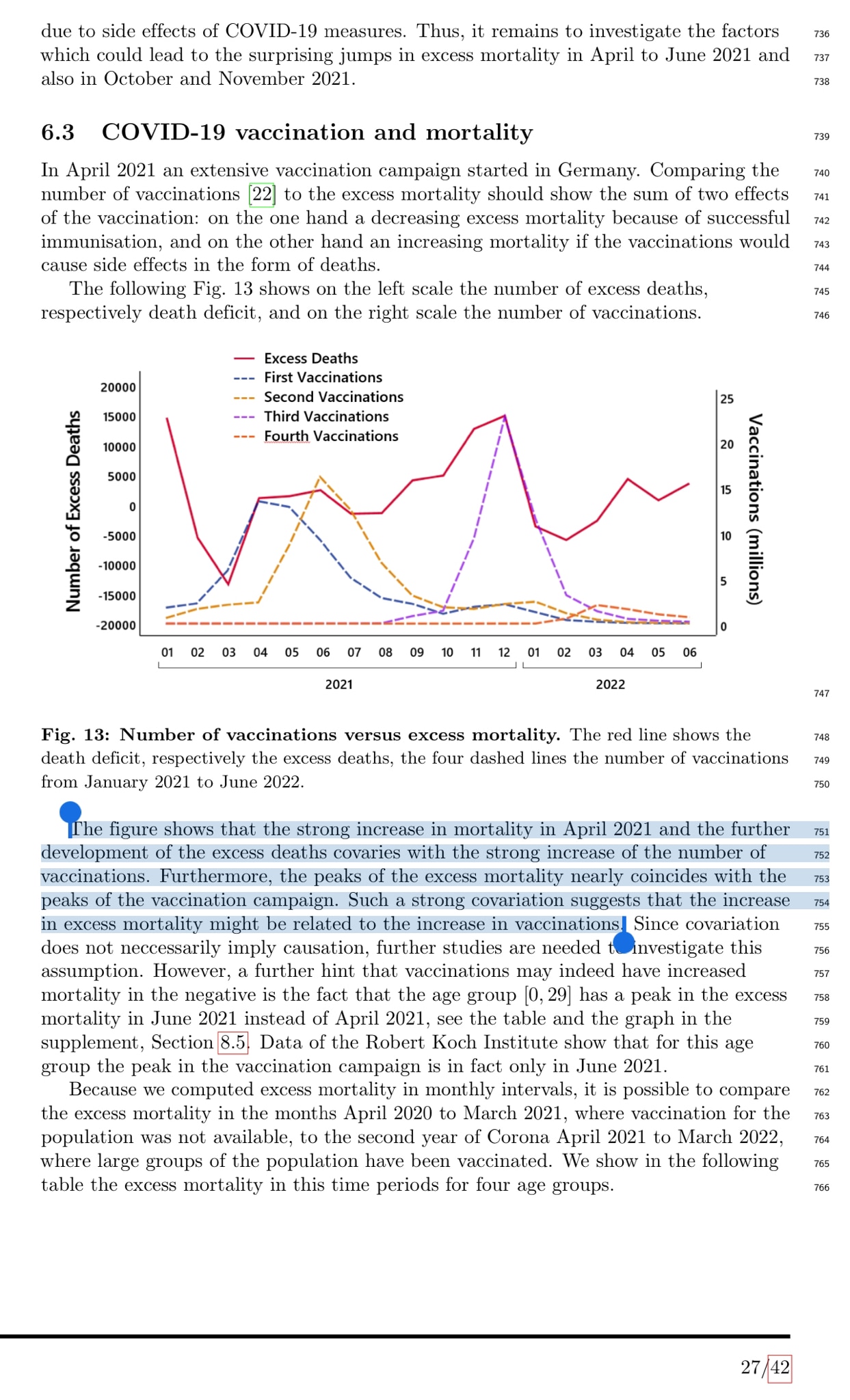 “Furthermore, the peaks of the excess mortality nearly coincides with the peaks of the vaccination campaign. Such a strong covariation suggests that the increase in excess mortality might be related to the increase in vaccinations.

However, a further hint that vaccinations may indeed have increased mortality in the negative is the fact that the age group [0, 29] has a peak in the excess mortality in June 2021 instead of April 2021. Data of the Robert Koch Institute show that for this age group the peak in the vaccination campaign is in fact only in June 2021.”

@DrNaomiRWolf @EdwardDowd 