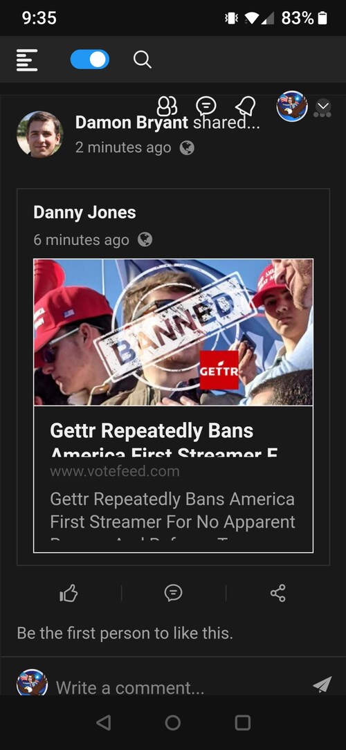 It wont let me share the link. But anyways..ive been seeing a lot more of these complaints about @gettr censoring people. I really hope its extreme circumstances or just not true. @jasonmillerindc you should know about it.