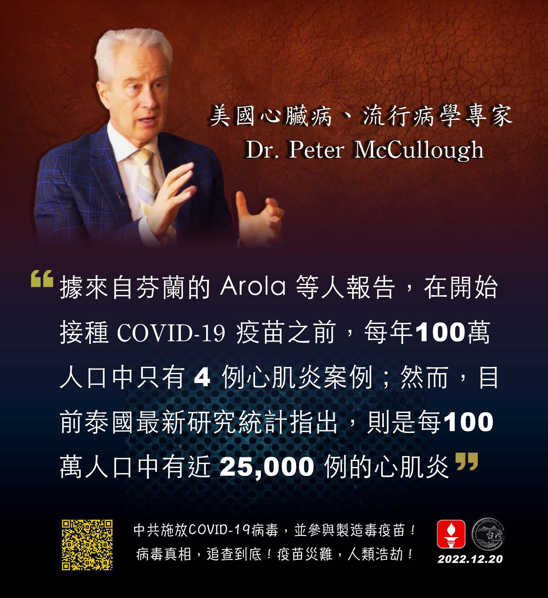 在開始接種 COVID-19 疫苗之前，每年100萬人口中只有 4 例心肌炎案例.......