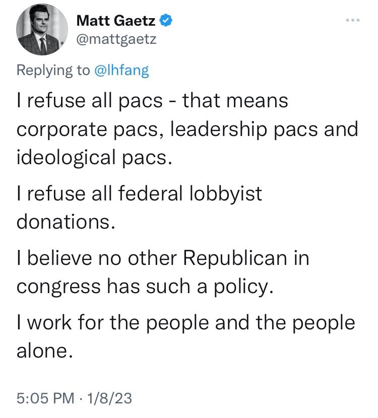 Gaetz of Florida cannot be bought  

